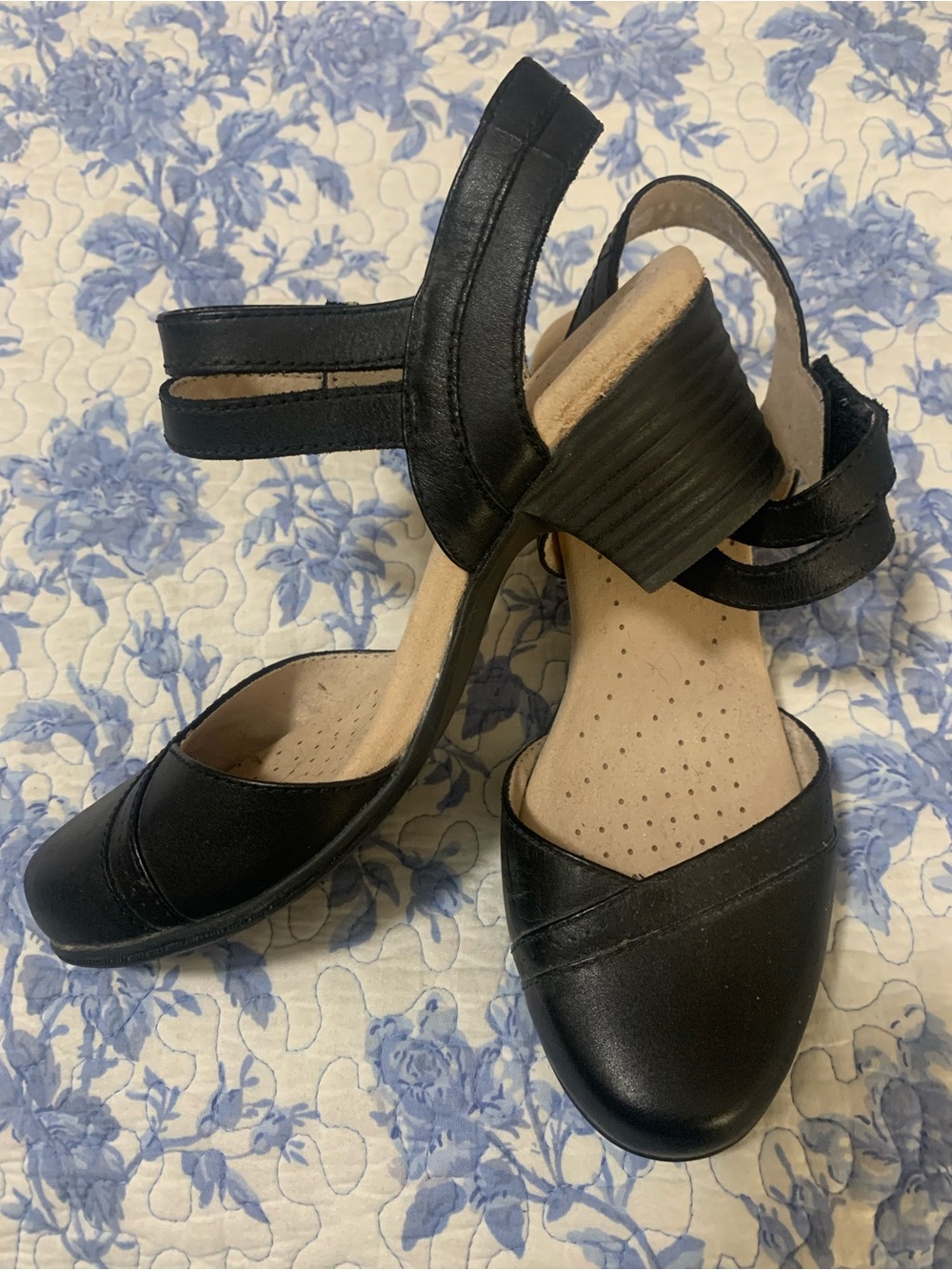 Clarks Black Low Block Heel Slingback Sandals
